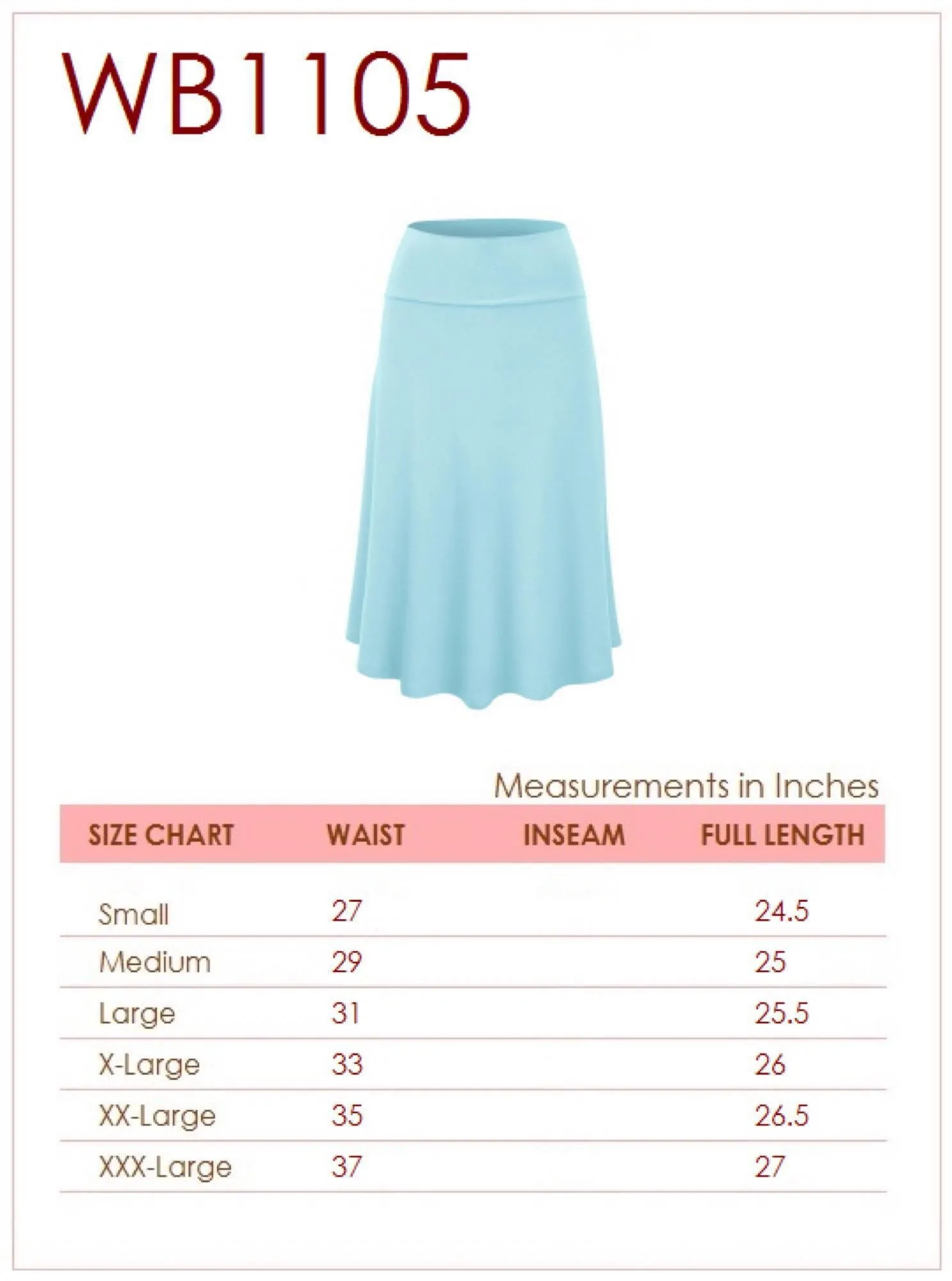 Women's Solid Lightweight Flare Midi Pull On Skirt