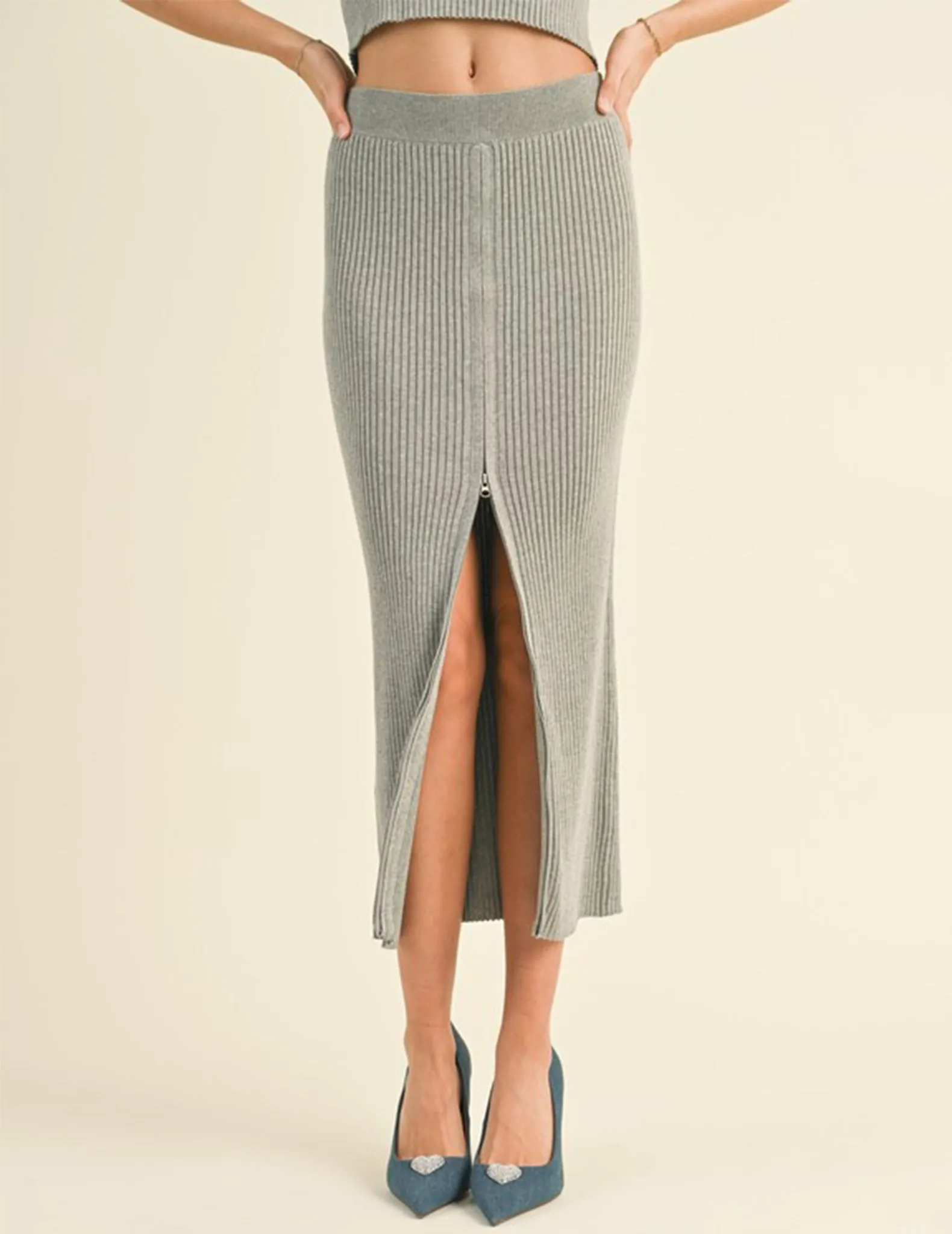 Wren Rib Knit Zip-Front Skirt