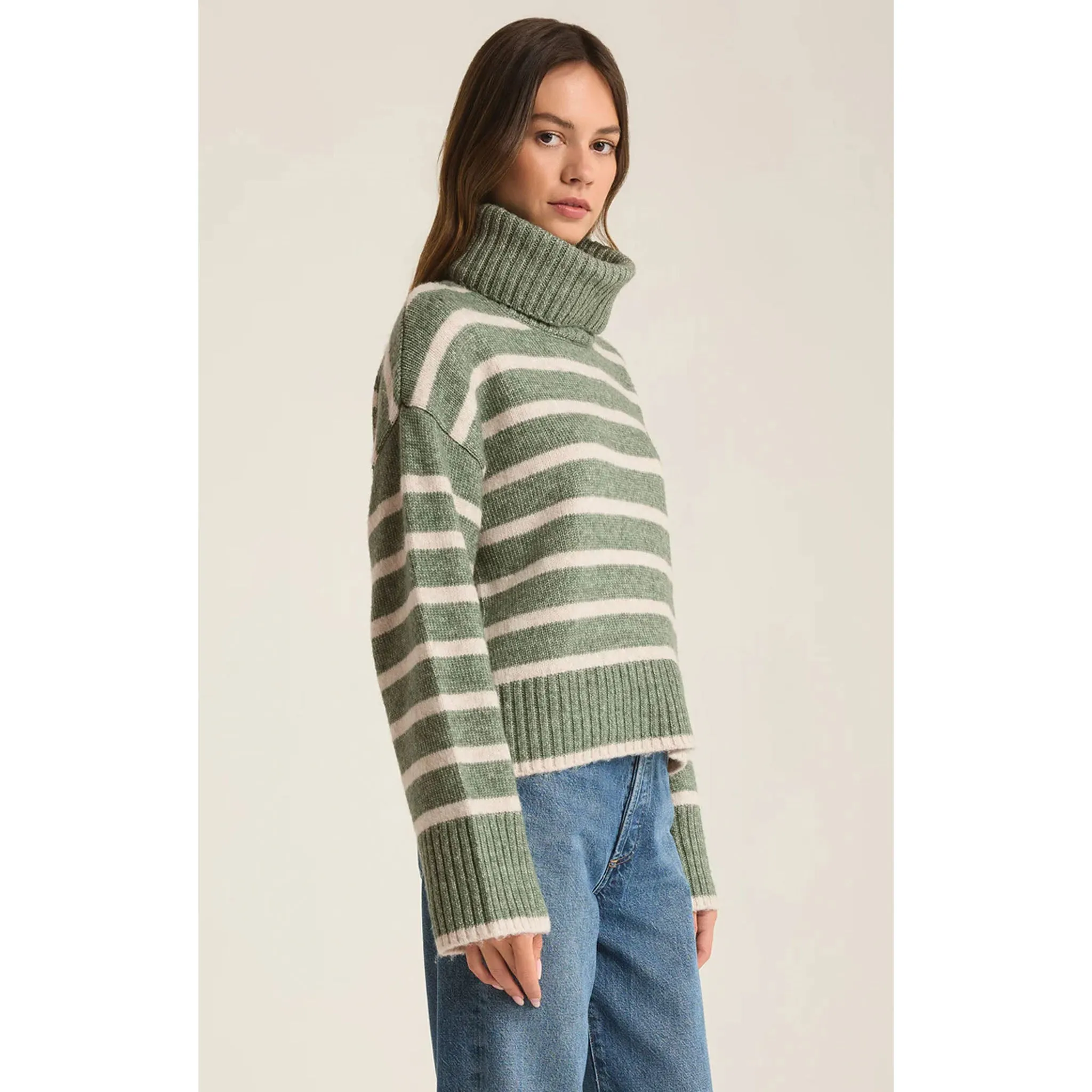 Z Supply Josephine Stripe Sweater in Palm Green