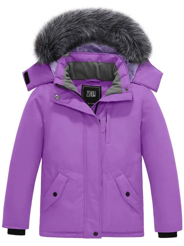 ZSHOW Girls' Winter Coat Soft Fleece Lined Cotton Padded Puffer Jacket